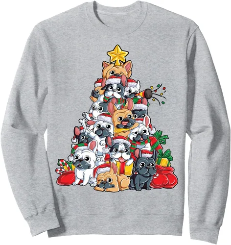 Vista 3 de Sudadera con diseño de bulldog francés con árbol de Navidad y Papá Noel para niños, Negro