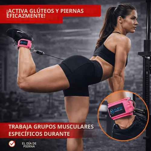 Vista 4 de Correas de tobillo Flexi MusCLES para máquinas de cable. Nuestras cómodas correas acolchadas ajustables para entrenamiento de tobillo con doble