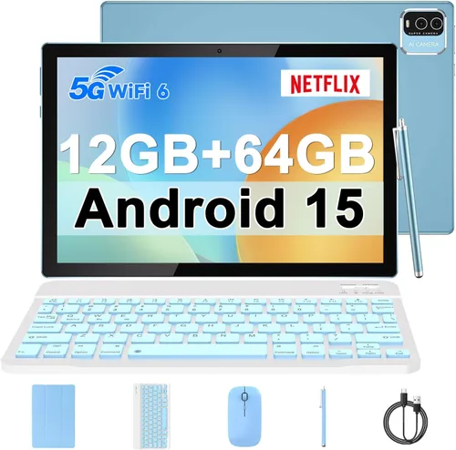 Vista 10 de IWEGGO Android 15 Tablet, 10 pulgadas 12GB RAM+64GB ROM 1TB Expand, 1.8Ghz Quad-core Processor, Cámara 8MP 6000mAh Batería, 1280* 800 HD Pantalla 12