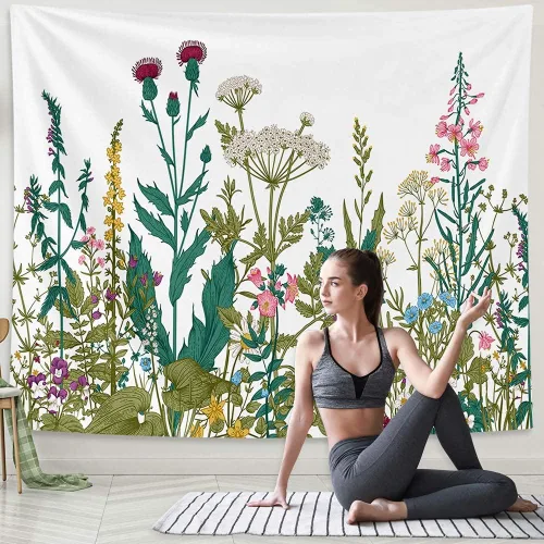Vista 3 de HOMKUMY Tapiz de pared de flores silvestres, tapiz hippie bohemio con flores psicodélicas indias para colgar en la pared, decoración del hogar