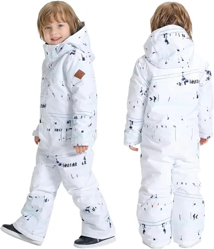 Vista 2 de Chaqueta de esquí para niños, trajes de esquí para niños y niñas, resistente al viento, cálido, ropa de esquí de una pieza, traje de nieve para niños