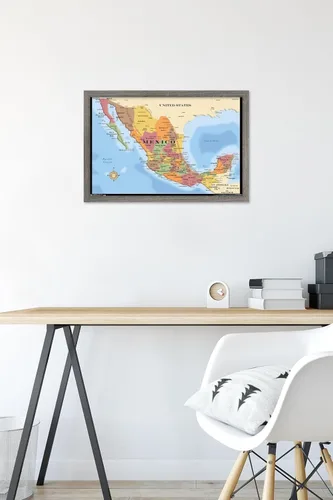 Vista 6 de Trends International Map - Póster de pared de México, 14.725" x 22.375", versión con marco de madera de granero
