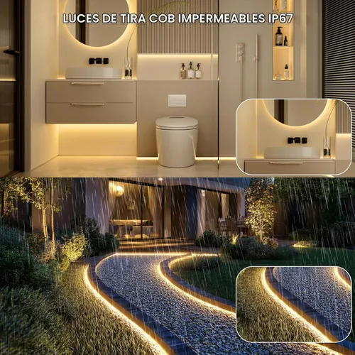 Vista 3 de Tira LED COB para exteriores de 20 pies, IP67, impermeable, 3000 K, luces blancas cálidas