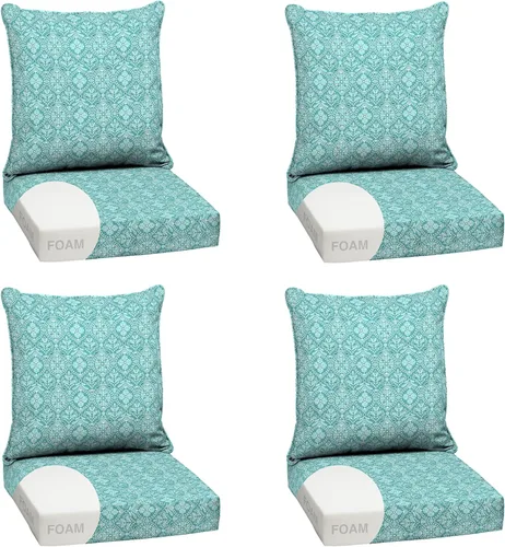 Vista 29 de Arden - Juego de cojines de asiento profundo para exteriores, espuma, 24x24, azulejos Alana