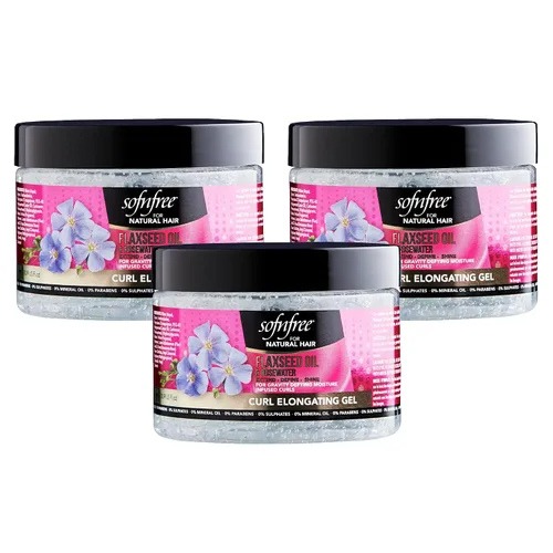 Vista 6 de Sofn'Free - Gel alargador de rizos con aceite de linaza y agua de rosas, alargador de rizos para bobinas y ondas naturales, tratamiento hidratante