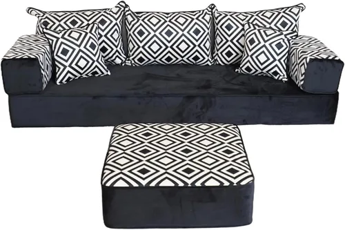 Vista 26 de arabicsofa Sofá de piso turco hecho a mano con almohadas de respaldo, cojines de piso árabes Diwan para sala de estar Negro