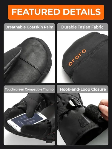 Vista 3 de ORORO Classic Heated Mittens for Men Women, Insulated Winter Gloves Negro/Naranja