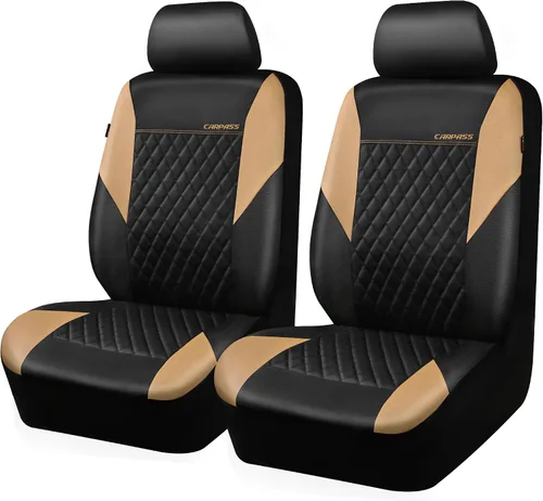 Vista 10 de CAR PASS Funda de asiento de cuero acolchada para dos asientos delanteros, universal, impermeable, de lujo, de PU premium, de vinilo