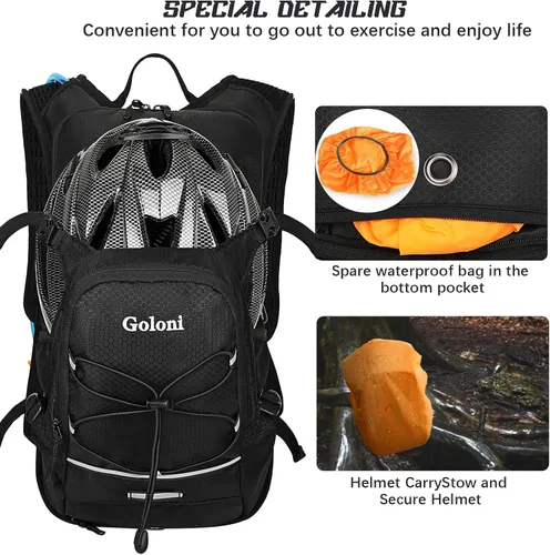 Vista 3 de Mochila de hidratación, mochila de senderismo ligera con vejiga de agua de 2 L, mochila de agua para ciclismo, correr, festival