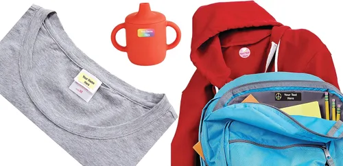 Vista 2 de Etiquetas de nombre impermeables personalizadas. Prensa y pega el nombre personalizado en las etiquetas de la ropa. Paquete de etiquetas combinadas