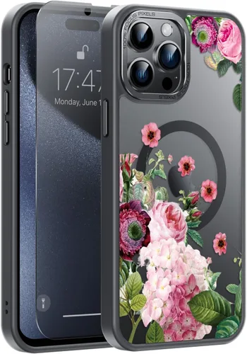 Vista 84 de Goodon para iPhone 15 Pro Max con protector de pantalla de privacidad, compatible con Magsafe, funda translúcida mate a prueba de golpes - Linda