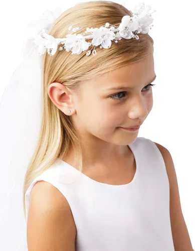 Vista 2 de Corona de flores para niña, diseño de corazón, con cristales de imitación de perlas blancas