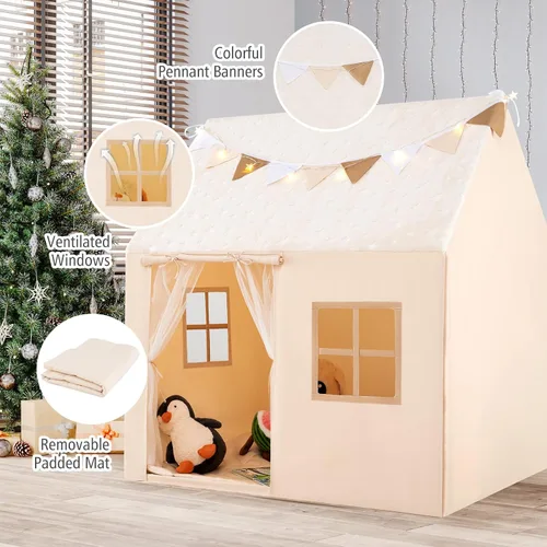 Vista 5 de Costzon Tienda de campaña para niños con alfombrilla acolchada, castillo para niños pequeños con cuerda ligera, tela que brilla en la oscuridad
