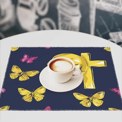 Vista 7 de Crosss Skull Navy Placemats Set of 6 Resistant Table Mats Washable Place Mats for Dinner Party Table Decoration