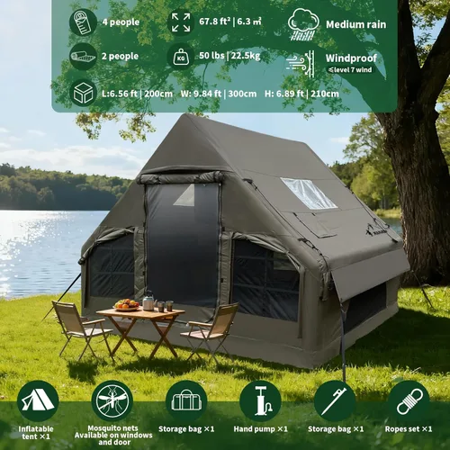 Vista 3 de Tienda de campaña inflable de lujo grande, resistente al viento y a la lluvia, interior de 12 ㎡, refugio para 2 a 10 personas, configuración rápida