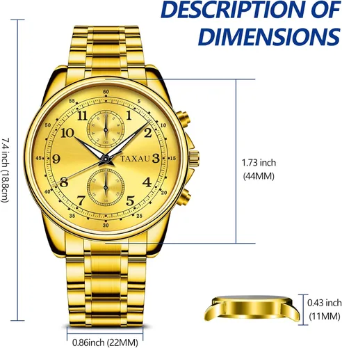 Vista 6 de Taxau Mens Watches Stainless Steel Waterproof Watches for Men Luxury Roman Numerals with Day Date Watch Men Classic Analog Quartz Large Face Mens