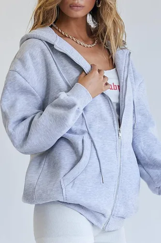 Vista 2 de EFAN - Sudaderas con capucha para mujer chaqueta oversized para otoño sudaderas informales con cordón cremallera Y2K y bolsillo