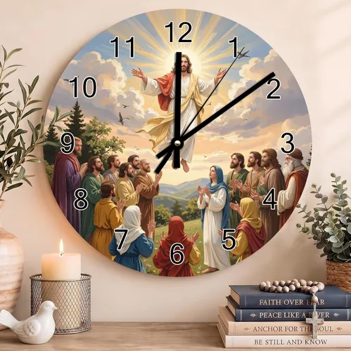 Vista 31 de Reloj de pared con versículo bíblico, con cita religiosa, reloj de madera, texto inspirador cristiano, reloj de madera rústico personalizado