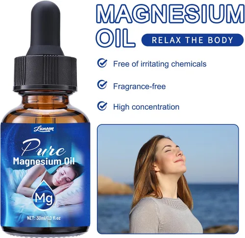 Vista 2 de Gotas de aceite de magnesio 100% orgánico natural - Nutre la piel, fácil de absorber y usar, botella de vidrio de 2 onzas líquidas