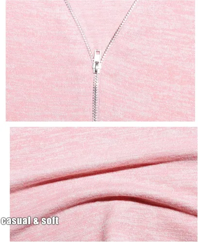 Vista 6 de Lusmay - Camisa de manga corta, con cierre zipper y cuello en V profundo, informal, ajuste holgado, para mujer