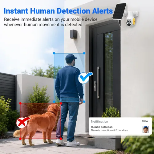 Vista 6 de Cámara de seguridad FameVibe 1080p inalámbrica con panel solar, detección inteligente de humanos con IA, audio de 2 vías, visión nocturna a