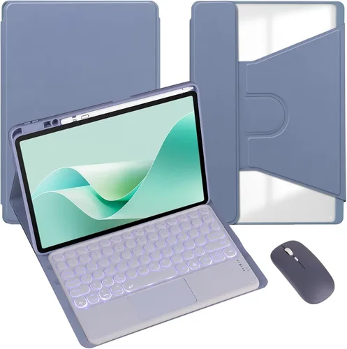 Vista 19 de Funda para tableta Samsung Galaxy Tab A8 de 10.5 pulgadas, teclado redondo inalámbrico desmontable Bluetooth, cubierta trasera transparente