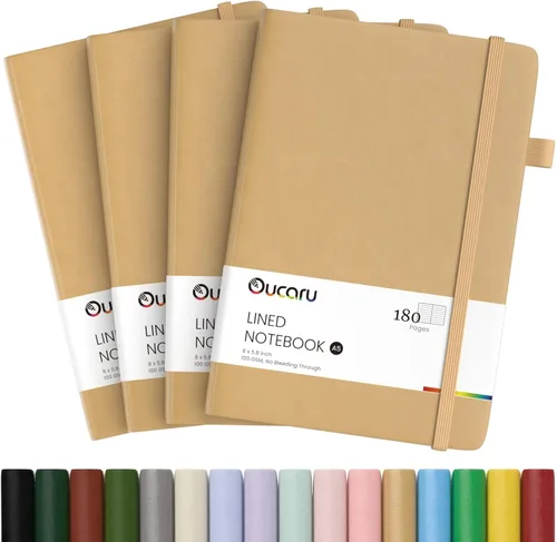 Vista 17 de Oucaru Cuaderno rayado, paquete de 4, 180 páginas, diarios A5 para escribir, papel grueso de 100 GSM, cuadernos pequeños diarios para mujeres