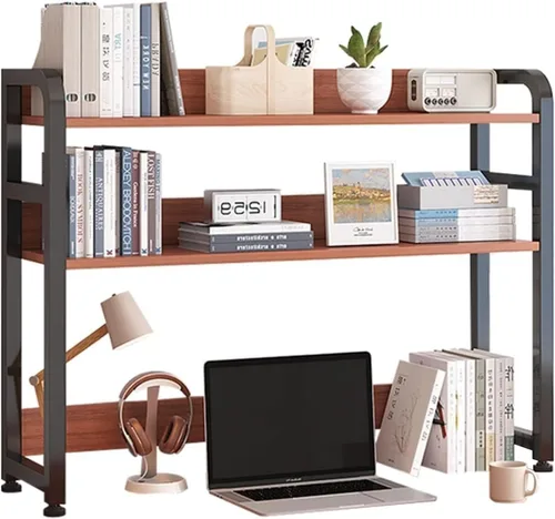 Vista 3 de Hutch Display Shelf 2 Layers Small Desktop Bookshelf, Expandable Desk Organizer Shelf, Multipurpose Countertop Hutch Bookshelf, for Bedroom/Office