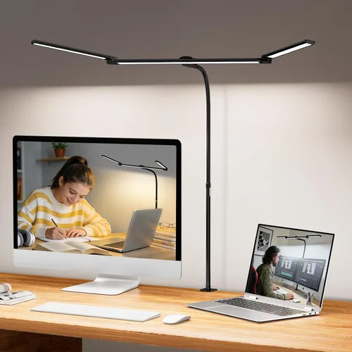Vista 9 de LED Desk Lamp with Clamp, 23.5-31.5 Inches, Black 24W, 75 Lighting Modes, Flexible Neck Design, Telescopic Height, For Home Office Study Work