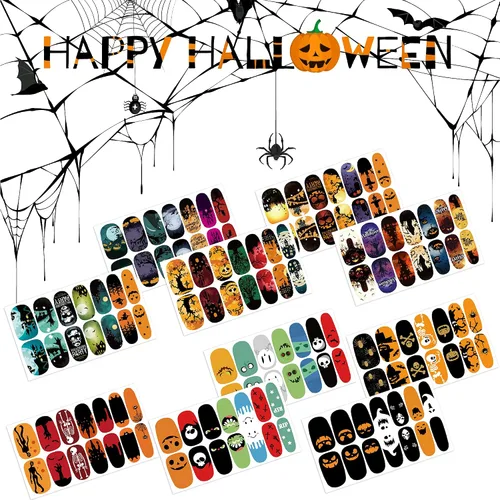 Vista 7 de TailaiMei 10 hojas de calcomanías de Halloween para uñas, tiras de esmalte de uñas, autoadhesivas, envolturas completas con 2 limas de uñas