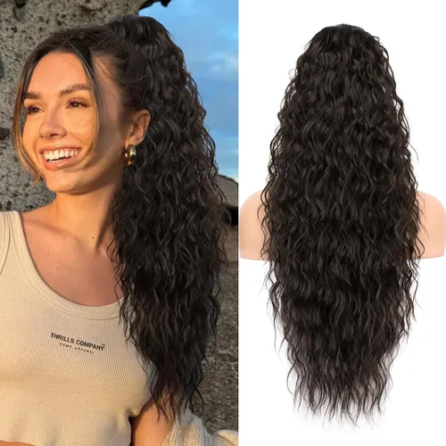 Vista 35 de KooKaStyle Extensión de cola de caballo con cordón de 26 pulgadas (66 cm) para mujeres, extensiones de cabello sintético rizado largo para uso