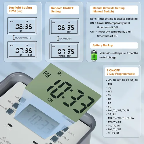 Vista 3 de SURAIELEC Temporizador para alberca, temporizador digital de 7 días y 24 horas para bomba de piscina, 40 AMP de servicio pesado, 120/240/277 VAC