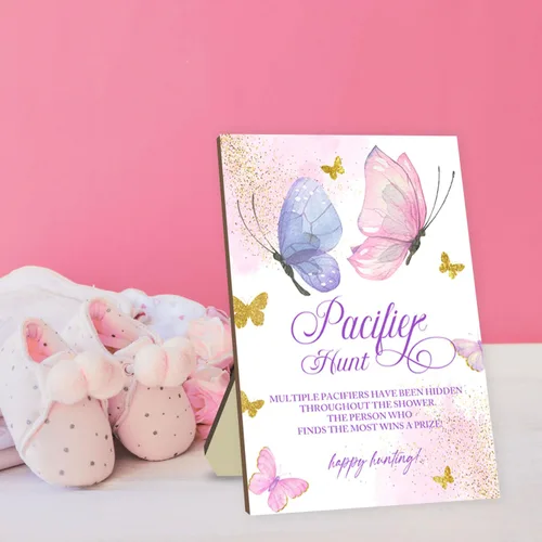 Vista 4 de Juegos de baby shower, juego de caza de chupetes, juegos para baby shower o revelación de género, letrero de caza de chupete de madera, 50 chupetes