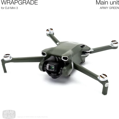 Vista 2 de WRAPGRADE Pegatinas de piel compatibles con DJI Mini 3 Unidad principal (verde militar)