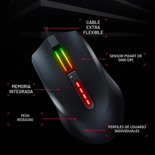 Vista 2 de Cherry Ratón para juegos con cable MC 2.1 con iluminación RGB con botones programables y perfiles de usuario. Cabe en tu mano. Diestro. Sensor Negro