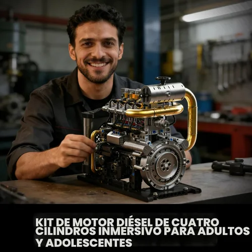 Vista 6 de Kit de modelo de motor diésel que funciona para adultos, MOC Mini en línea de 4 cilindros diésel con motor, compatible con Lego, juguete STEM