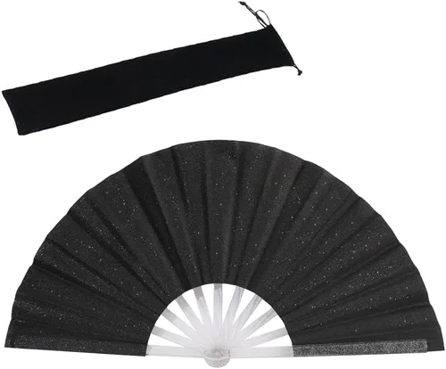 Vista 9 de HeyToo Ventilador de mano plegable grande y brillante para fiesta, club nocturno, festival, Halloween, accesorios de traje de 13 pulgadas, azul