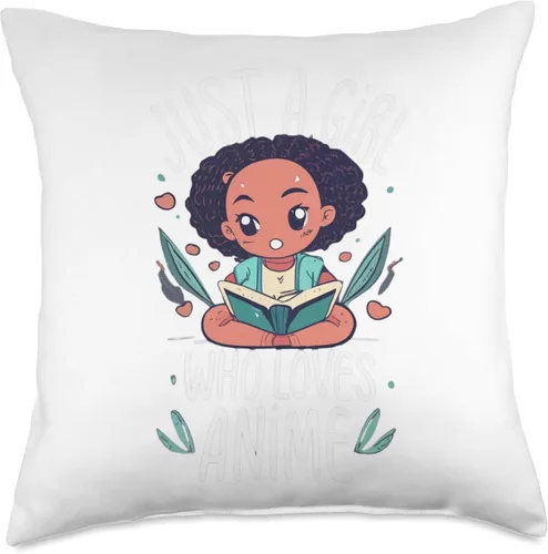 Vista 4 de African American Anime Just a girl who loves Anime Just Loves Anime Black Afro Girl Throw Pillow, 16x16, Multicolor