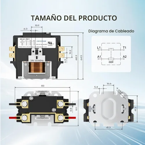Vista 5 de CNAODUN Contactor HVAC Contactor de aire acondicionado Contactor 1 poste 30 Amp 24V bobina compatible con condensador, compresor, aire