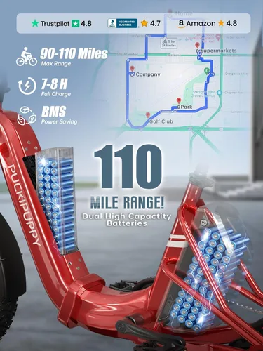 Vista 2 de PUCKIPUPPY Triciclo eléctrico de doble batería con rango alto de 110 millas, triciclo de clase de recogida de motor pico de 960 W, capacidad