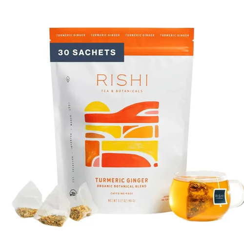 Vista 9 de Té de Cúrcuma y Jengibre Rishi - Té Orgánico de Hoja Suelta, Mezcla Sin Cafeína con Jengibre Picante y Cítrico, Caliente o Helado - 16 Onzas