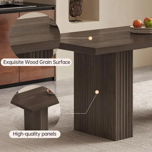 Vista 8 de Juego de mesa de comedor moderna de 5 piezas, mesa de cocina rectangular de roble de 66.9 pulgadas con 4 sillas, mesa de comedor de madera moderna
