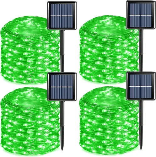 Vista 18 de QITONG - 4 paquetes de luces solares de Navidad blancas, cada una de 33 pies, 100 LED, luces de hadas impermeables para exteriores, 8 modos, luces