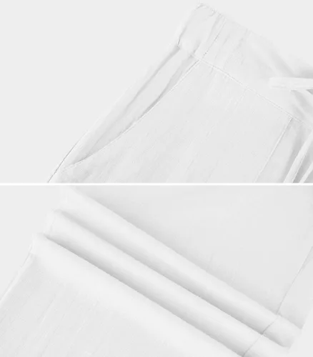 Vista 5 de Enjoybuy Pantalones de lino con cordón para hombre, para playa, golf, cintura elástica, primavera, largos, casuales, sueltos, para yoga, verano