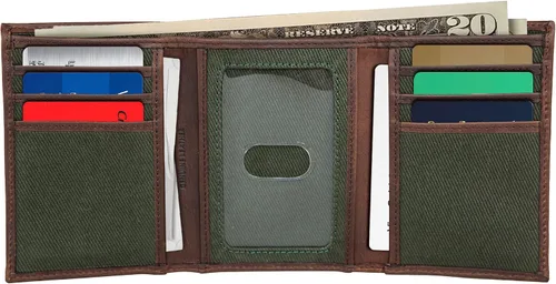 Vista 4 de Lucky Brand Lona para hombre con ribete de cuero RFID Trifold