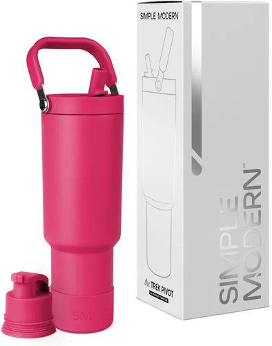 Vista 25 de Simple Modern Trek Pivot Vaso con pajita abatible de 30 oz con asa Botella de agua y protector Tapas intercambiables de pajita y para beber