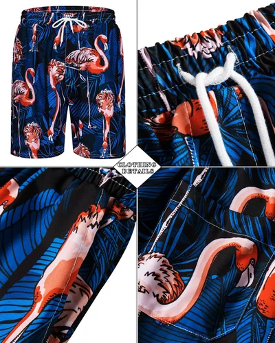 Vista 89 de TUNEVUSE Conjunto de camisas y pantalones cortos hawaianos para hombre, 2 piezas, trajes de playa con estampado de flores, traje tropical de verano