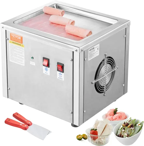 Vista 13 de VEVOR Máquina de helado frito, 12.6" x 8.5", 120 W, máquina para hacer rollos de helado salteado con compresor y 2 raspadores, para hacer rollos