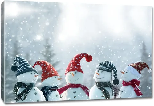 Vista 11 de gaosoul Lienzo de muñeco de nieve navideño para pared, lindo muñeco de nieve en pintura de paisaje nevado, póster navideño para sala de estar