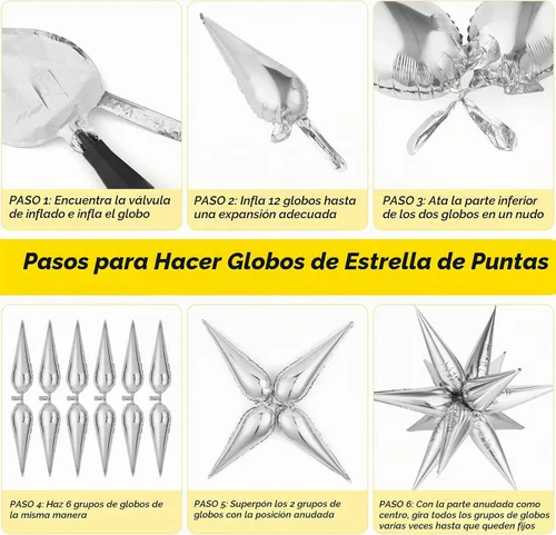 Vista 7 de 72 unidades de globos de estrella, grandes globos de cono de estrella metálicos de 26 pulgadas, globos de papel de aluminio de explosión colorida
